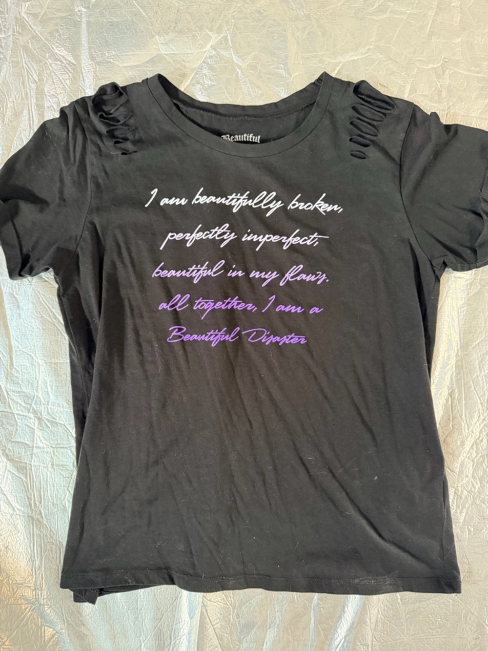 Beautiful Disaster Beautifully Broken- Women’s Cuffed slashed Short Sleeve XXL